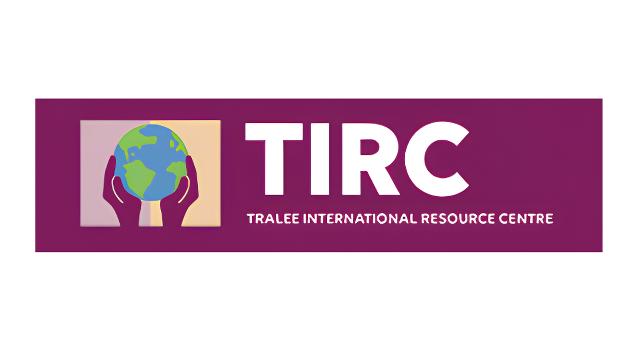 Logo of Tralee International Resource Centre (TIRC) with hands holding a globe on a purple background.